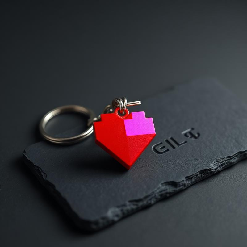 Chaveiro impresso em 3D de um coração em pixel art vermelho e rosa